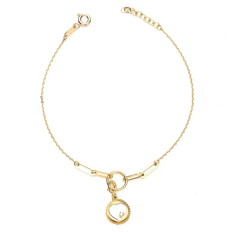 Pulsera Oro 18k mujer 19 cm. cadena forzada detalle corazón colgante