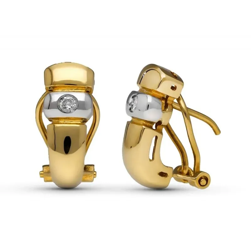Pendientes Oro Bicolor 18k mujer 14 mm. diamante talla brillante cent