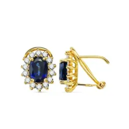 Pendientes Oro 18k mujer 12 mm. zafiro ovalado centro 1.96ct. combina