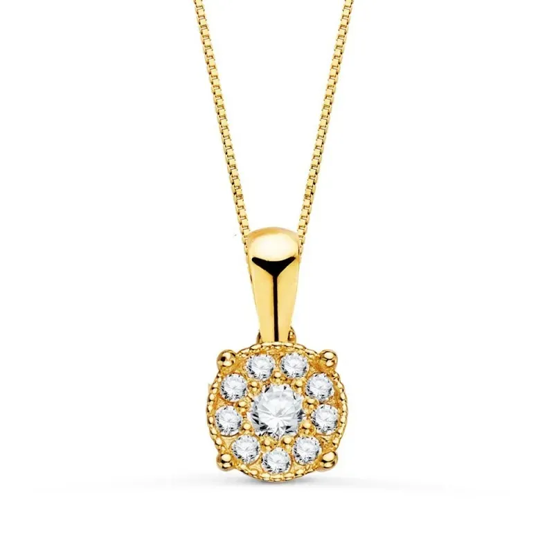 Gargantilla Oro 18k mujer 42 cm. colgante chatón 6.5 mm. combinado 10