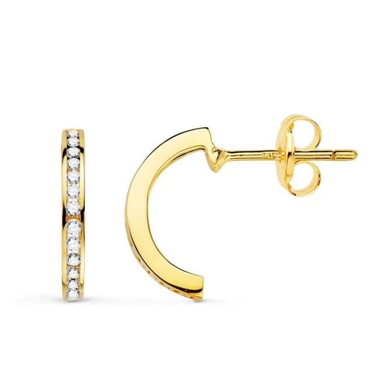 Pendientes Aros 18k mujer 13 mm. abiertos 14 diamantes 0.008ct.