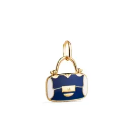 Colgante Oro 18k mujer 14 mm. forma bolso esmlatado color azul blanco