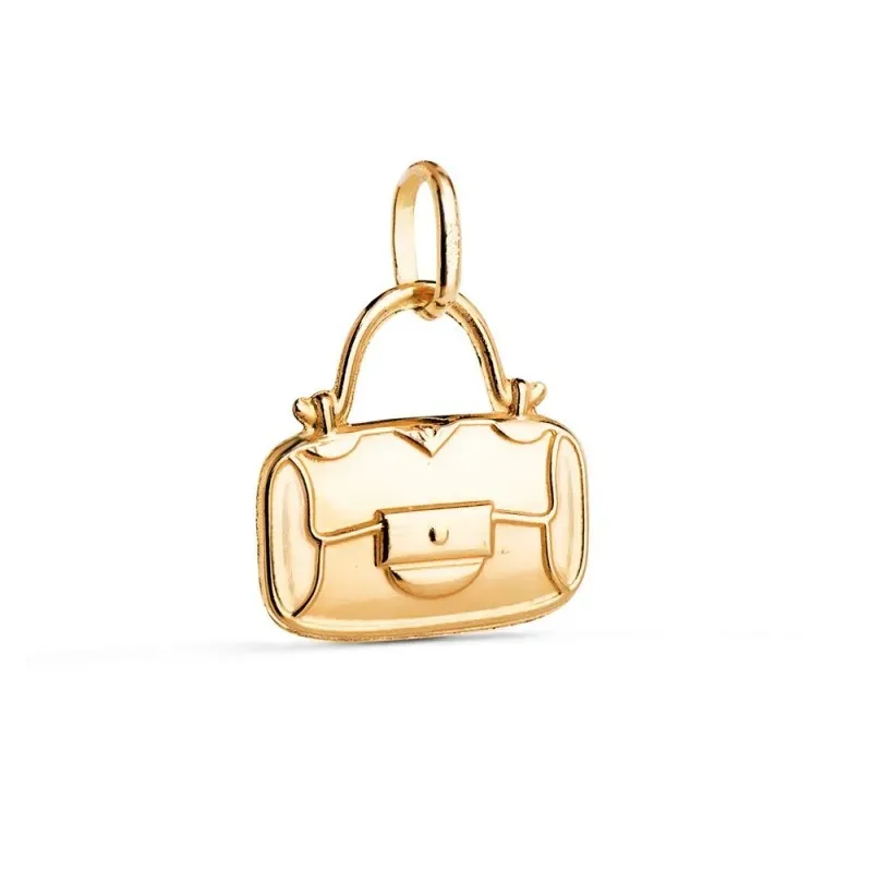 Colgante Oro 18k mujer 14 mm. forma bolso esmlatado color azul blanco
