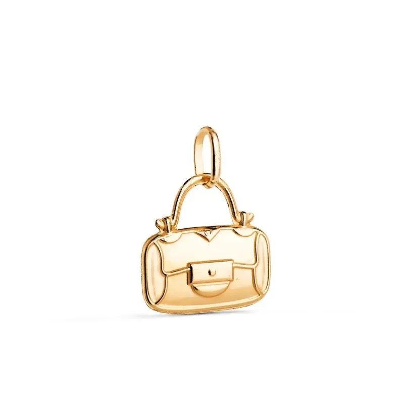 Colgante Oro 18k mujer 14 mm. forma bolso esmlatado color negro blanc