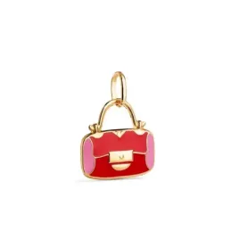 Colgante Oro 18k mujer 14 mm. forma bolso esmlatado color rosa rojo