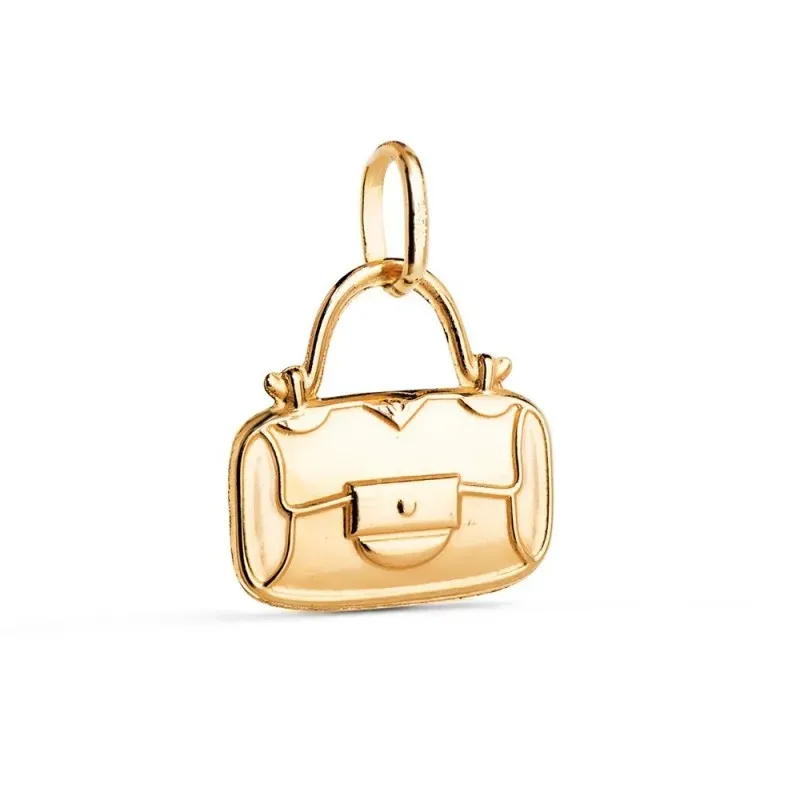 Colgante Oro 18k mujer 14 mm. forma bolso esmlatado color rosa rojo