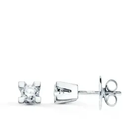 Pendientes Oro Blanco 18k niña 4 mm. diamante 0.10ct.