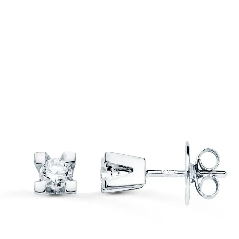 Pendientes Oro Blanco 18k niña 4 mm. diamante 0.10ct.