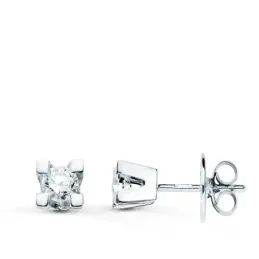 Pendientes Oro Blanco 18k niña 4.5 mm. diamante 0.15ct.