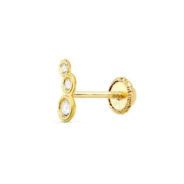 Piercing para Oreja en Oro de 18k forma de bocel con 6.5 mm. y tres c