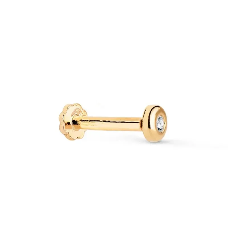 Piercing Pendiente para Oreja en Oro 18k con chatón de 3 mm. y circon