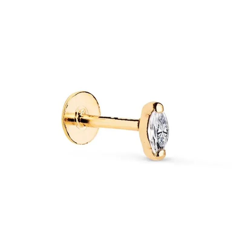 Piercing Pendiente para Oreja en Oro de 18k con circonita ovalada de