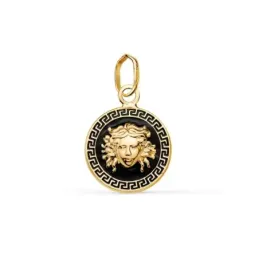 Colgante en Oro de 18k con 12 mm. esmaltado negro con medusa y detall