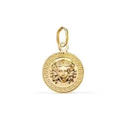 Colgante en Oro de 18k con 12 mm. y medusa en el centro con un detall