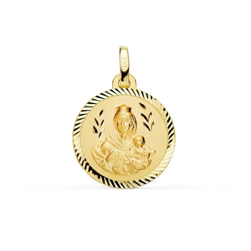 Virgen del Carmen Medalla de Oro 18k  de 18 mm. con borde de hélice