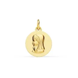 Virgen Niña Medalla en Oro de 18k para Primera Comunión de 14 mm. lis