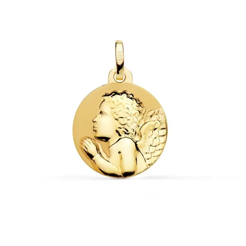 Ángel Niño Piadoso Medalla en Oro de 18k con 16 mm. rezando acabada e