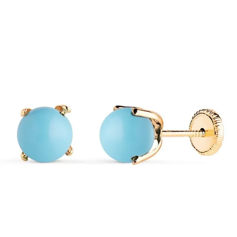 Pendientes de Oro 18k con piedra turquesa y garras de 6 mm.
