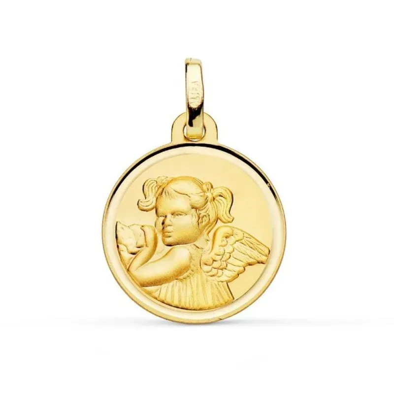Ángel Niña Revoltoa Medalla en Oro de 9k con 16 mm. y bisel liso