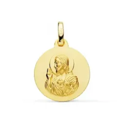 Corazón de Jesús Medalla en Oro de 9k con 14 mm. lisa. Grabación incl