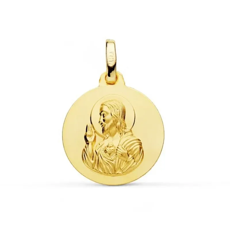 Corazón de Jesús Medalla en Oro de 9k con 14 mm. lisa