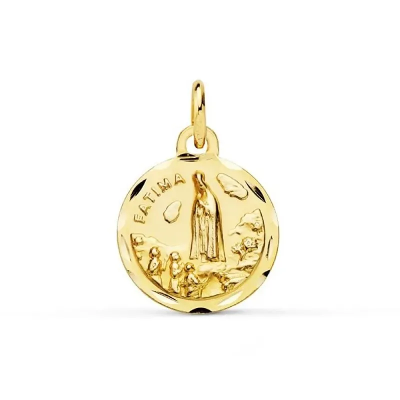 Virgen de Fátima Medalla Oro 9k de 14 mm. en relieve tallada