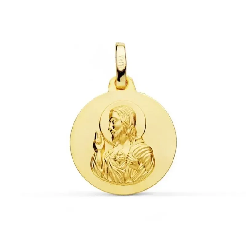 Corazón de Jesús Medalla en Oro de 9k con 16 mm. lisa