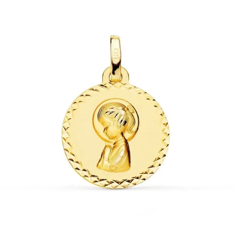Virgen Niña Medalla en Oro de 9k con 16 mm. para Primera Comunión tal