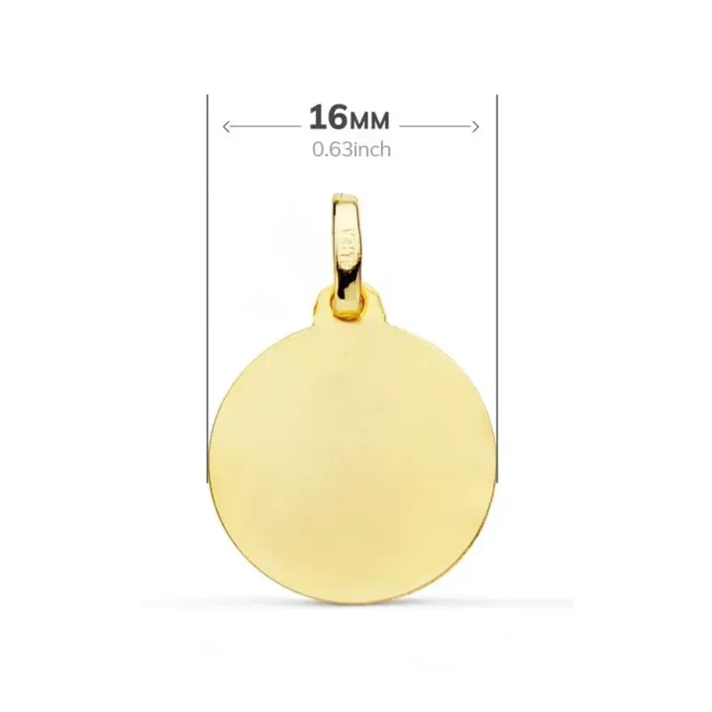 Virgen Niña Medalla Oro 9k 16 mm. Primera Comunión talla cruzada. Gra