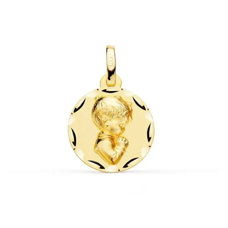 Niño Rezando Medalla en Oro de 9k con 14 mm. para Primera Comunión