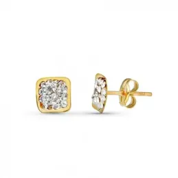 Pendientes Oro de 9k con forma cuadrada de 6 mm. y circonitas