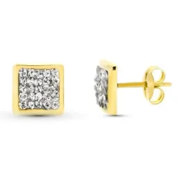 Pendientes Oro 9k cuadrados de 7 mm. con circonitas en el centro