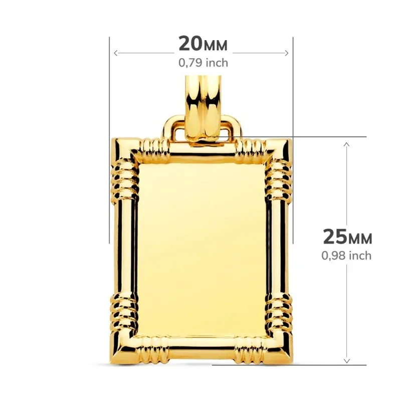 Chapa Colgante en Oro 9k de 25 mm. con borde en relieve y detalles ac