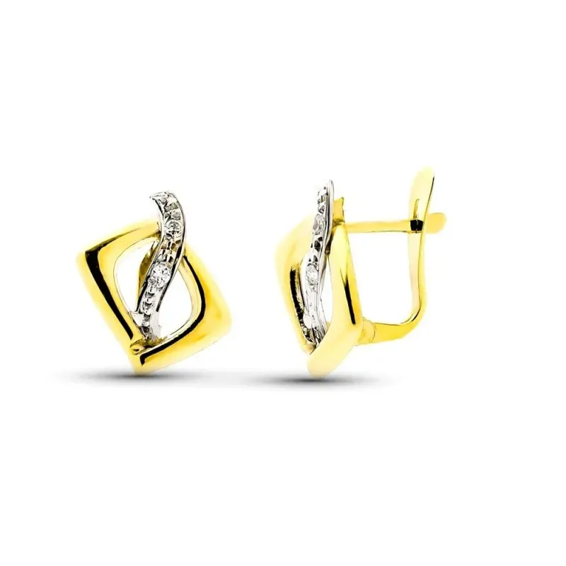 Pendientes Oro Bicolor de 9k con 15 mm. calados banda centro circonit