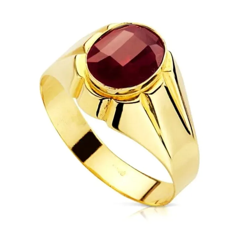 Sello en Oro de 9k hueco piedra rubí spinel centro de 10 x 8 mm.