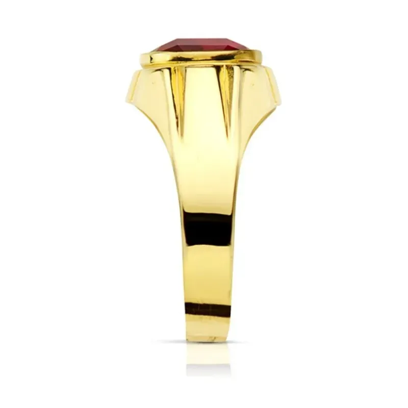 Sello en Oro de 9k hueco piedra rubí spinel centro de 10 x 8 mm.