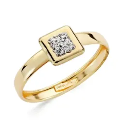 Sortija en Oro de 9k con cabeza cuadrada de 6.5 mm. con circonitas