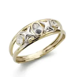 Sortija Oro Bicolor 9k doble cuerpo estrellas circonitas color aguama