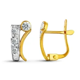 Pendientes Oro Bicolor 18k de 11 mm. circonitas combinadas con bandas