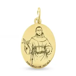 San Diego de Alcalá Medalla en Oro de 18k maciza de 18 mm. ovalada