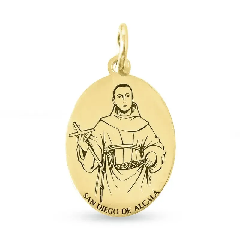 San Diego de Alcalá Medalla en Oro de 18k maciza de 18 mm. ovalada