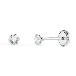 Pendientes en Oro Blanco de 18k para niña con circonita de 3 mm. y se