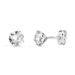 Pendientes Oro Blanco de 18k circonita de 5 mm. y cuatro garras