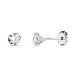 Pendientes en Oro Blanco de 18k con circonita de 4 mm. y cuatro garra