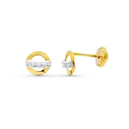 Pendientes en Oro Bicolor de 18k redondos con 6 mm. calados con circo