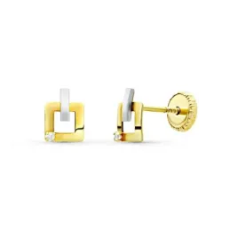 Pendientes en Oro Bicolor de 18k con 6 mm. forma cuadrada calados cir