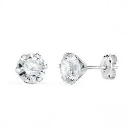 Pendientes en Oro Blanco de 18k circonita de 6 mm. con seis garras
