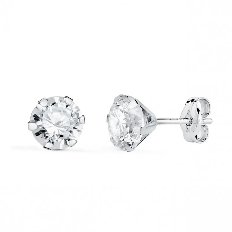 Pendientes en Oro Blanco de 18k circonita de 6 mm. con seis garras