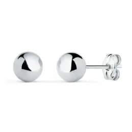 Pendientes en Oro Blanco de 18k con bola lisa de 6 mm.