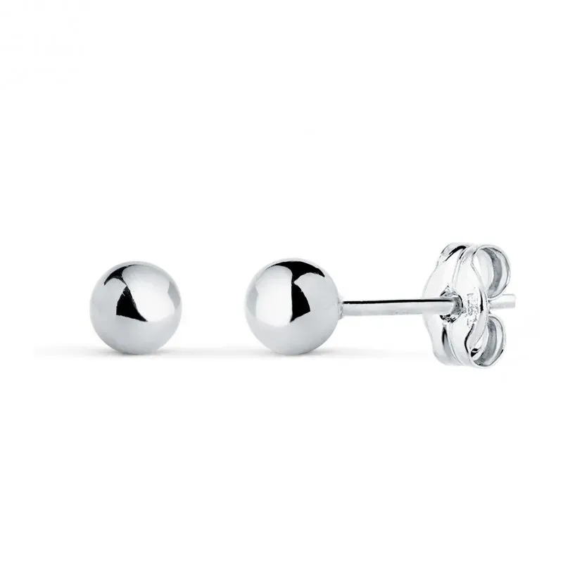 Pendientes en Oro Blanco de 18k bola de 4 mm. lisa